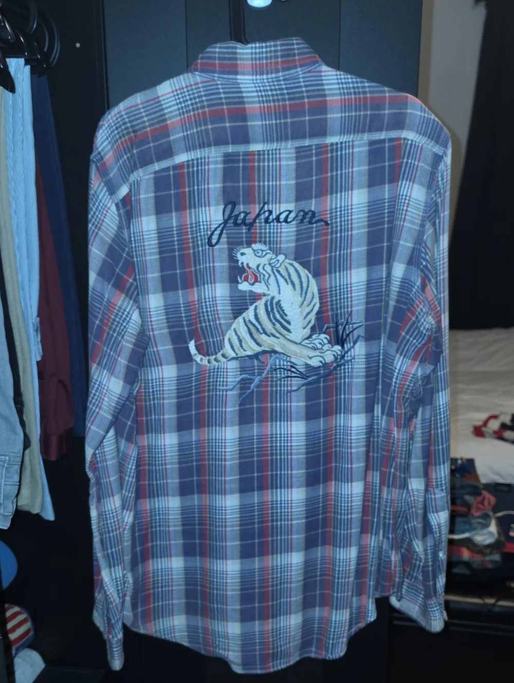 Polo Ralph Lauren Embroidered Tiger Plaid Button-Up Shirt Sz MEDIUM